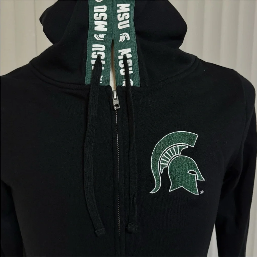 MSU SPARTANS Victoria's Secret MICHIGAN STATE UNIVERSITY Black Hoodie Jacket S - Picture 3 of 6